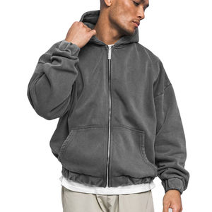 Sudadera con capucha y cremallera completa de algodón 2025 transpirable con estampado de logotipo personalizado 100%, sudaderas con cremallera de manga larga con hombros caídos, estilo de invierno - Product Image 2