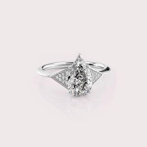 IGI Certified Pear Cut Lab Grown Diamond Engagement <b>Ring</b> Solid 925 Sterling Silver Pavé Side Stone Bridal <b>Ring</b> - Product Image 1
