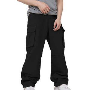 100% Cotton <b>Men's</b> High Street Mid Waist Joggers Embroidered Logo Casual Baggy <b>Trousers</b> Elastic Waist Side Pockets Eco-Friendly - Product Image 1