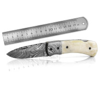 Pisau Lipat Saku Buatan Tangan Damascus Deal Baja Damascus Sheepsfoot 25mm DD-FK-741 Gagang Kayu Walnut OEM Berburu Outdoor