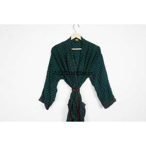 Indian Vintage Patchwork Silk <b>Robe</b> Elegant Summer Beach Bridal Maternity Sari <b>Kimono</b> <b>Long</b> Sleeve V Neck Drawstring Front Style - Product Image 2