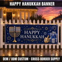 Bannière Joyeux Hanouka, design Ménorah et Étoile de David, 300x50cm, impression numérique double face, drapeau en polyester pour poteau, extérieur, porche, clôture