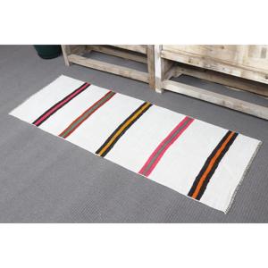 Tapis de 1,7 x 4,7 pieds, tapis turc vintage, tapis oriental en laine blanc et rouge - Product Image 4