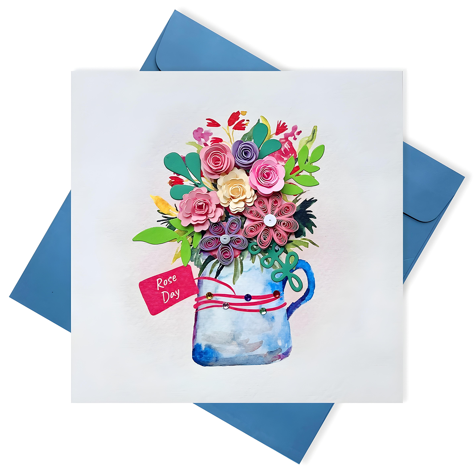Carte Quilling Fleurs 3D Fait Main - Vierge Matelassée Toute Occasion - Acnolee Ltd