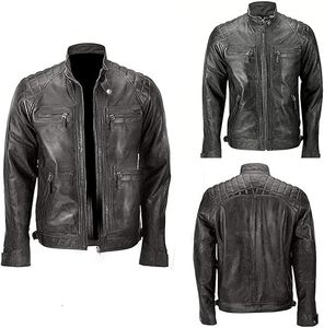 Chaqueta de cuero vintage desgastada para motociclista acolchada genuina para hombre personalizada soporte impermeable ecológico hecho en fábrica - Product Image 6
