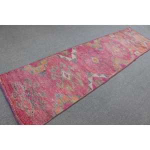 Vintage <b>Runner</b> Rug 2.6x10.6 ft, <b>Red</b> Orange Striped Rug Wool - Product Image 2