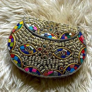 Monedero de mosaico étnico hecho a mano, bolso de mano indio con incrustaciones de piedra, bolso de fiesta nupcial, monedero de regalo de boda para damas - Product Image 3