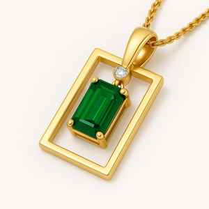 Pendentif tendance en or jaune massif 14 carats 4.8g tendance Leela Jewellers, cadeau de fin d'études, lunette unisexe en émeraude plaquée rhodium - Product Image 1