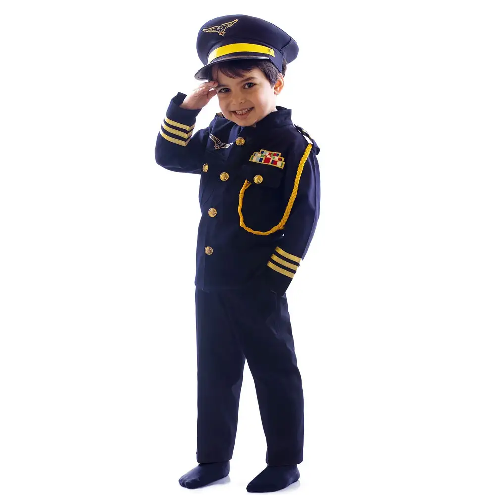 Kid's Boys Pilot Costume Role Play Pretend Cute Cop Children Costume for Carnival Halloween