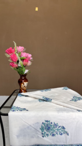 Blue Floral Cotton <b>Fabric</b>: Handprinted <b>Indian</b> Sanganer Block Print by the Yard - Product Image 3