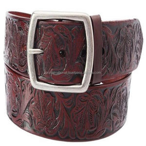 Luxury Black or Brown Pure Western Style Leather Tooling <b>Belt</b> <b>for</b> <b>Men</b> with Solid Antique <b>Buckle</b> Custom Sizes at Low Price - Product Image 4
