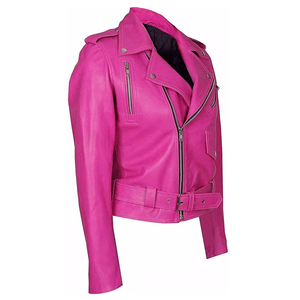 Hot New Women's Pink Sheepskin Leather Jacket Chaqueta de motorista transpirable Pure Sheep Skin - Product Image 5