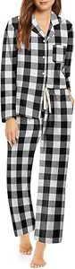 Ensemble de pyjamas pour femmes 2 pièces en coton à carreaux vêtements de nuit à manches longues chemises boutonnées douces pyjamas avec poches - Product Image 6