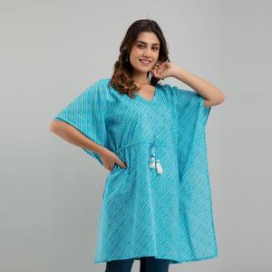 Leheriya Print Cotton Kaftan Cocktail Dress in <b>Light</b> Blue (SHKUP1224) - Product Image 2
