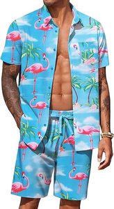 Tenues hawaïennes pour hommes en 2 pièces, chemise à manches courtes à boutons et short, ensembles de survêtements de plage - Product Image 4