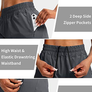 Short de course pour femme avec poches zippées Short de sport athlétique à taille haute - Product Image 5