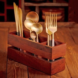 Caddy de service en bois de manguier Organisateur de cuisine de haute qualité Rangement Vaisselle Couverts Outils Papier Bière Design OEM Décoratif Bureau - Product Image 2