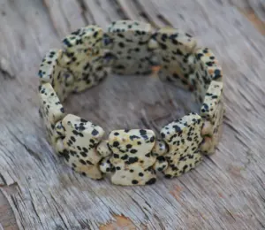 Handmade Natural Gemstone Bracelet Dalmatian Jasper Fancy Bead for Men B