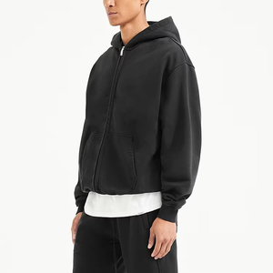 Sweat à capuche d'hiver pour homme, double fermeture éclair, surdimensionné, poids lourd, 360 g, logo personnalisé, noir, 100 % coton, imperméable, respirant, écologique - Product Image 4