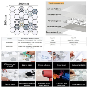 Pegatina de PVC Autoadhesiva para <span class=keywords><strong>Piso</strong></span> y <span class=keywords><strong>Pared</strong></span>, 300x300mm, Patrón Geométrico Vintage - Product Image 5