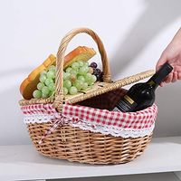 Panier en rotin tressé à la main de haute qualité, écologique, avec couvercle et doublure, style bohème chic, pour fleurs, nourriture, pique-nique, rangement multi-usages