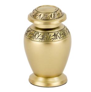 Urne funéraire en laiton avec bande gravée, finition marbre doré et brun, urne funéraire en métal pour crémation - Product Image 5