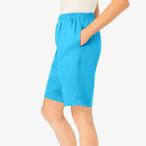 กางเกงยีนส์ขาสั้นทรงตรงสีน้ำเงินล้วน ผ้าฝ้าย 100% คุณภาพพรีเมียม งานปักกลางตัว สไตล์ลำลองสำหรับผู้หญิง สินค้าขายดีรุ่นใหม่ - Product Image 6