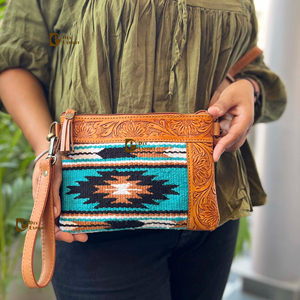 Aztec Western Style femmes Designer cuir fronde sac à main multi-usage Handtooled fermeture à glissière lettre selle couverture Style sac à main - Product Image 1