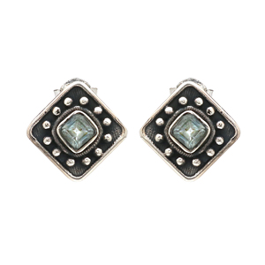 Pendientes de tuerca cuadrados de Plata de Ley 925 de alta calidad, piedras preciosas de Topacio Azul, bonito diseño minimalista para bodas, fiestas, compromiso - Product Image 1