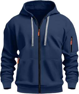 Hot Selling Custom Logo Print Embroidery Design Zip up Hooded Sweatshirts Multi Pockets Full Zippers up <b>Men</b> <b>Running</b> <b>Hoodies</b> - Product Image 2