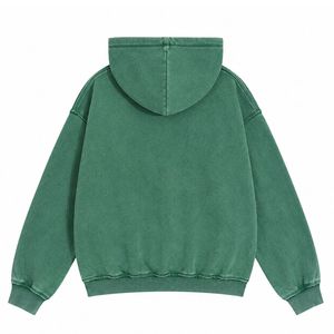 เสื้อฮู้ดดี้สีเขียววินเทจ ล้างสีแบบแอซิดวอช ซิปเต็มตัว ผ้าฝ้ายฟลีซหนานุ่ม พิมพ์ลายตามสั่ง ทรงโอเวอร์ไซส์ สไตล์สตรีทแวร์ มีซิป - Product Image 2
