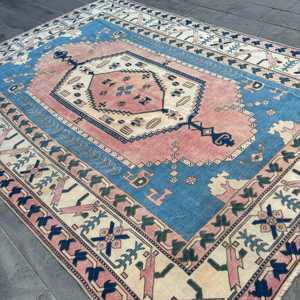 Alfombra Turca, Alfombra Extra Grande de 9.3x10.5 pies, Alfombra de Lana Azul y Rosa - Product Image 2