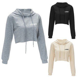 Sweat-shirt Curto à capuche court pour femmes couleur sweat à capuche court Logo avant pull à manches longues pour exercice de danse tailles S M L XL - Product Image 6