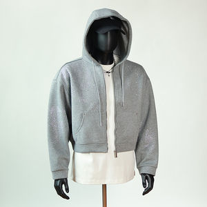 OEM HSI Trendy 2026 Sweat à capuche court personnalisé, style vintage délavé, en molleton de coton vierge, coupe ample, grammage lourd, avec motifs imprimés en points de croix - Product Image 2