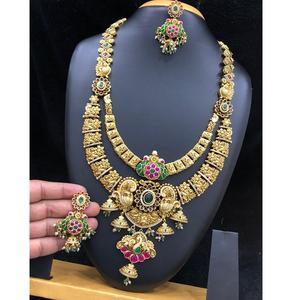 Premium Polish Premium Quality Design CZ AD Stones <b>Gold</b> Plated <b>Necklace</b> <b>Set</b> With <b>Earrings</b> For Wedding Collection - Product Image 1