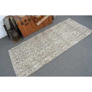 พรมตุรกีลายตารางสีขาวน้ำตาล ขนาด 3x6.6 ฟุต สไตล์วินเทจ - Product Image 1