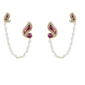 Kriaa Stone Meenakari Pearl Chain Fine Kashmiri Style <b>Ear</b> <b>Cuff</b> <b>Earrings</b> Pack of 6 - Product Image 1