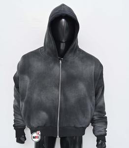 Personalizado de alta calidad Streetwear Unisex Heavyweight Blank Sun Faded Cotton Plain No Strings Hoodie Sudadera con capucha desgastada para hombres - Product Image 3