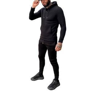 Ropa deportiva de invierno para hombre, chándal, pantalones de chándal de LICRA de poliéster de secado rápido al por mayor, conjunto con capucha y bolsillos impermeables con cremallera - Product Image 1