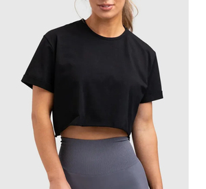 Camiseta corta de manga corta a cuadros para mujer para deportes gimnasio verano ecológico secado rápido transpirable - Product Image 4