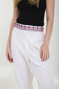 Pantalones de verano de mujer bordados hechos a mano indios Cintura elástica gris con frente plano-Suministro ODM - Product Image 2