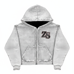 Sweat à capuche à fermeture éclair d'hiver épais en polaire douce de haute qualité 380 GSM ombre gris clair avec empiècements de couture élégants et sweats à capuche de base - Product Image 1