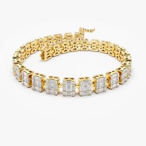 Tennis <b>Bracelet</b> Baguette and Round Diamond Illusion Setting Custom Size Tennis Chain Fine Jewelry <b>Rose</b> <b>Gold</b> 14kt Solid Yellow - Product Image 1