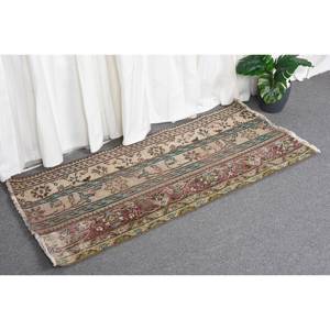 Tradicional Beige Marrón 1,8X4 pies Alfombra de lana Diseño de retazos turco para entrada Pasillo Sala de estar Cabecera-Respaldo de látex - Product Image 3