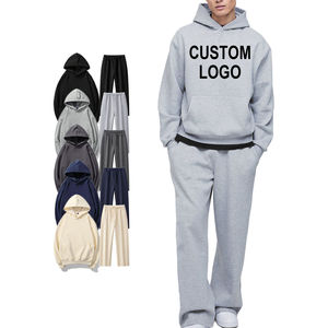 Conjunto de sudaderas y sudaderas con capucha francesas de algodón 100%, conjunto de pantalones de chándal y sudaderas holgados de gran tamaño, chándales con logotipo personalizado de alta calidad - Product Image 5