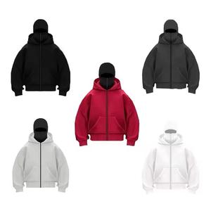 Sweat-shirt à capuche lourd pour homme OEM, double capuche, streetwear, masque de ninja, coupe ample, tricoté, pour l'hiver - Product Image 6