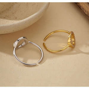 Bague ajustable pour femme en argent sterling 925 de luxe avec zircon, design clou, tendance, en acier inoxydable, incrustation rhodium - Product Image 5