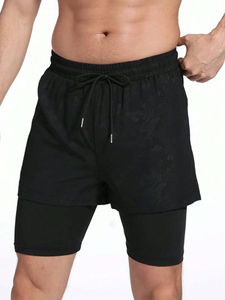 Pantalones Cortos Deportivos de Doble Capa para Hombre, Secado Rápido, Transpirables, Hasta la Rodilla, Personalización Completa, 100% Poliéster, con Cordón - Product Image 2