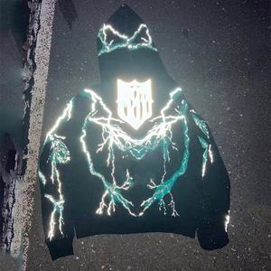 New Design 100%cotton Custom Reflective Printing Unisex Oversized <b>Hoodies</b> & Sweatshirts Streetwear <b>Men</b> Reflective <b>Hoodies</b> - Product Image 2