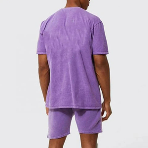 2025 haute qualité 100% coton soleil délavé à l'acide ensembles courts Vintage lavé T-shirt personnalisé broderie logo imprimé ensemble pour hommes - Product Image 2
